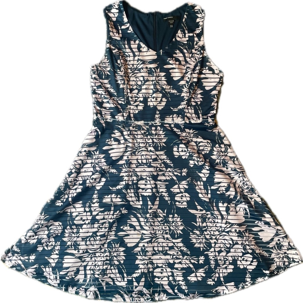 Maggy London Navy and White Floral Midi Dress